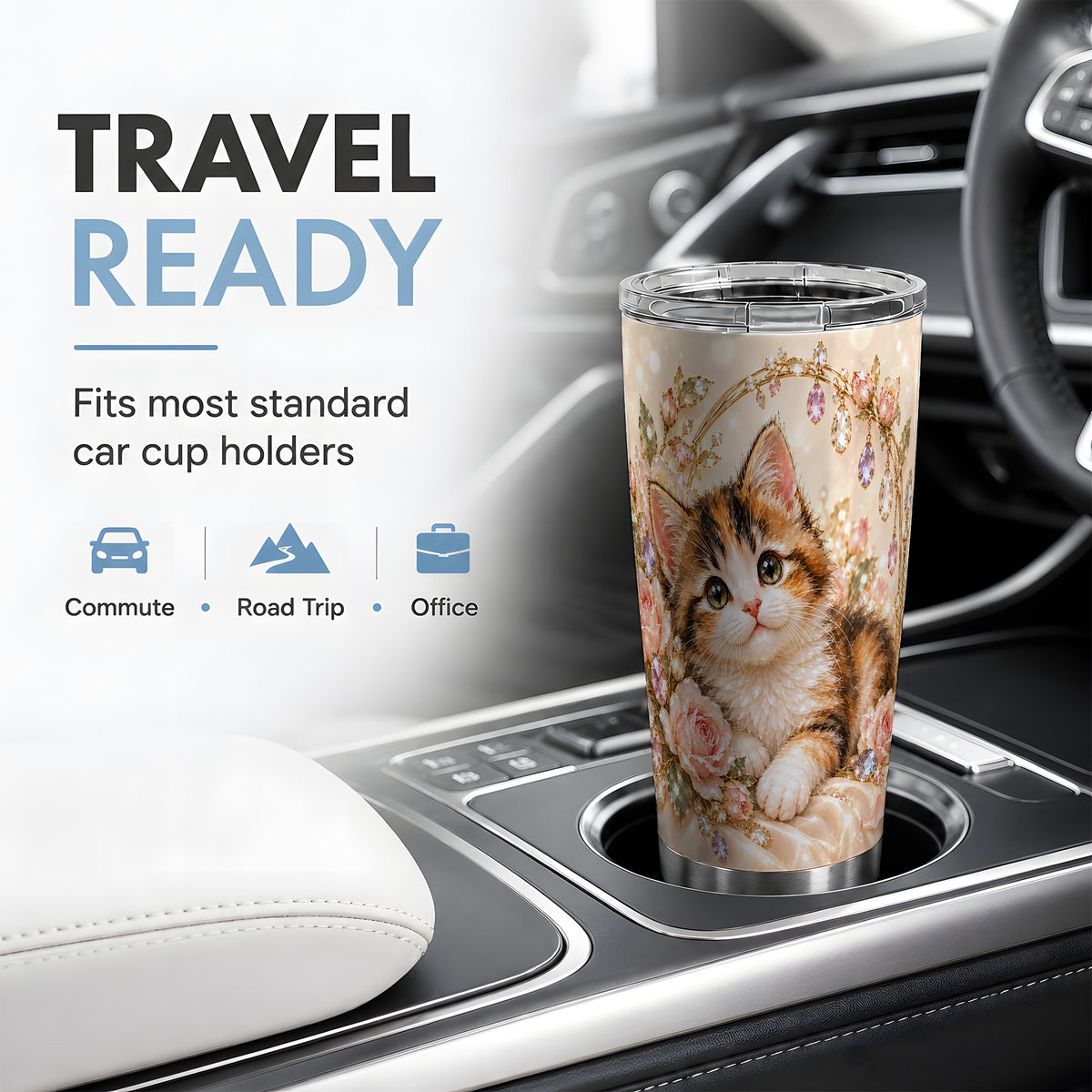 Jewel-Inspired Calico Kitten 20oz Tumbler for Cat Lovers