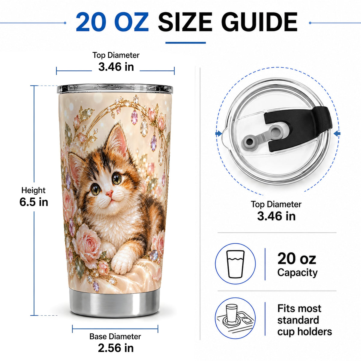 #pl[20oz|Steel] Jewel-Inspired Calico Kitten 20oz Tumbler for Cat Lovers