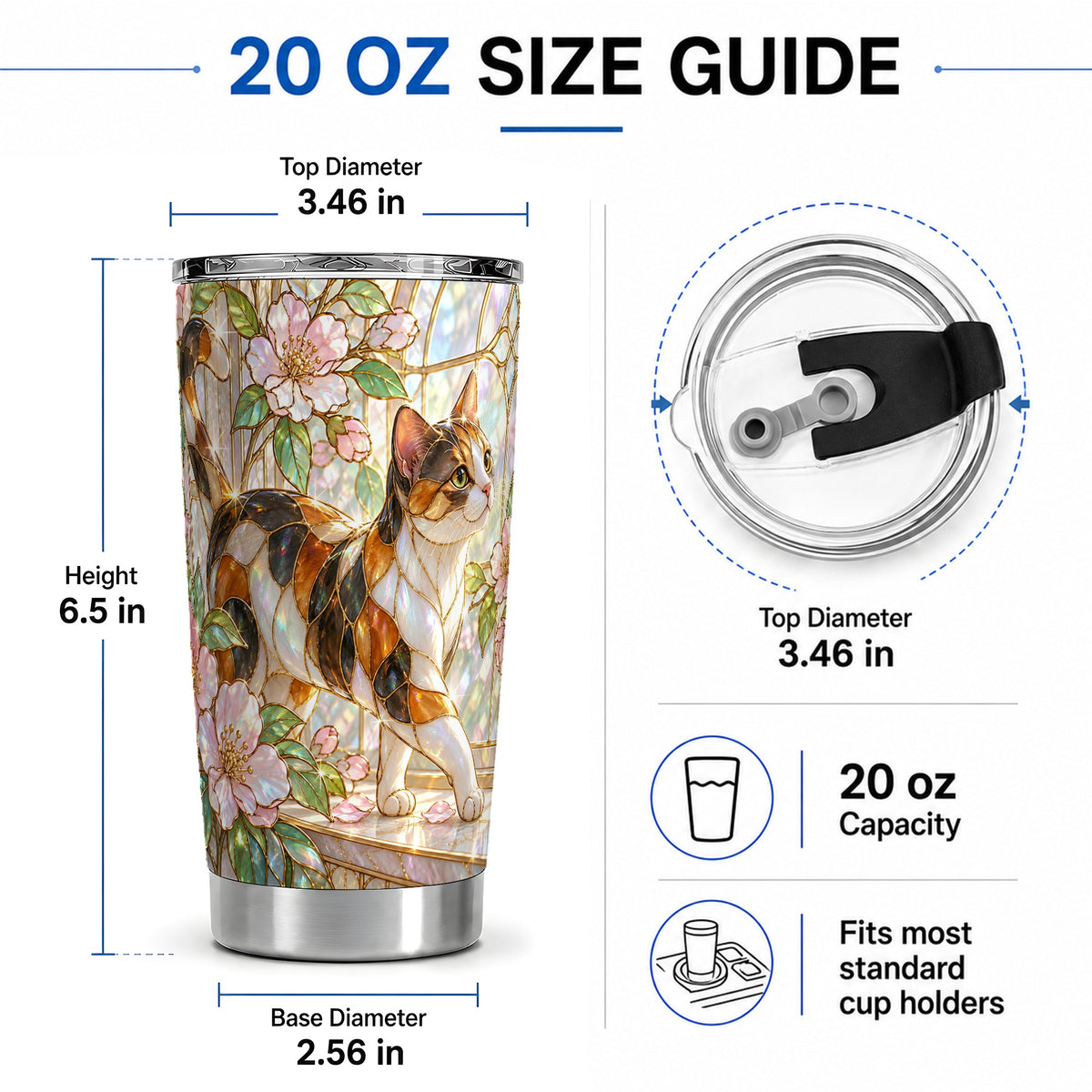 #pl[20oz|Steel] Stained Glass Style Cat 20oz Tumbler for Cat Lovers