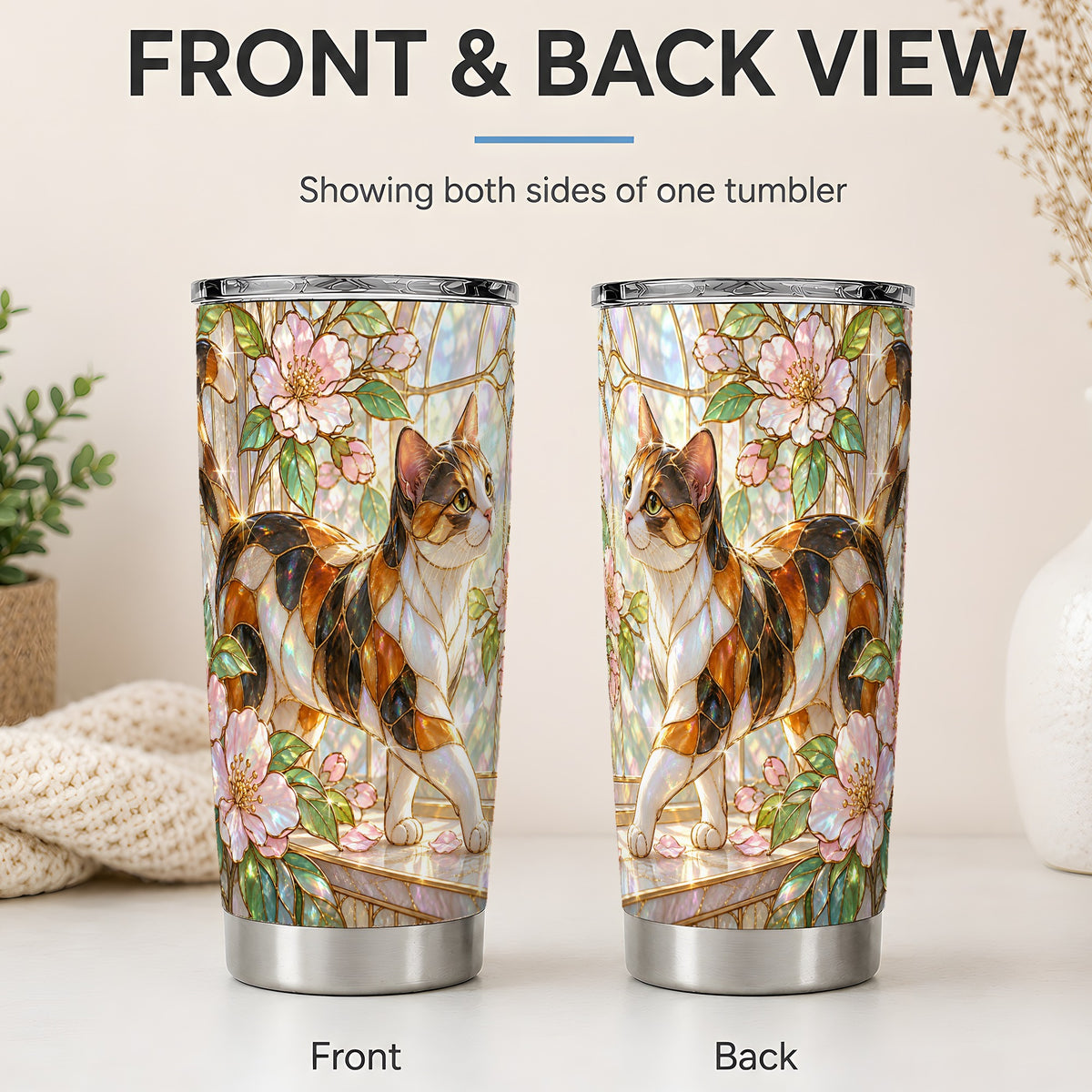 #pl[20oz|Steel] Stained Glass Style Cat 20oz Tumbler for Cat Lovers