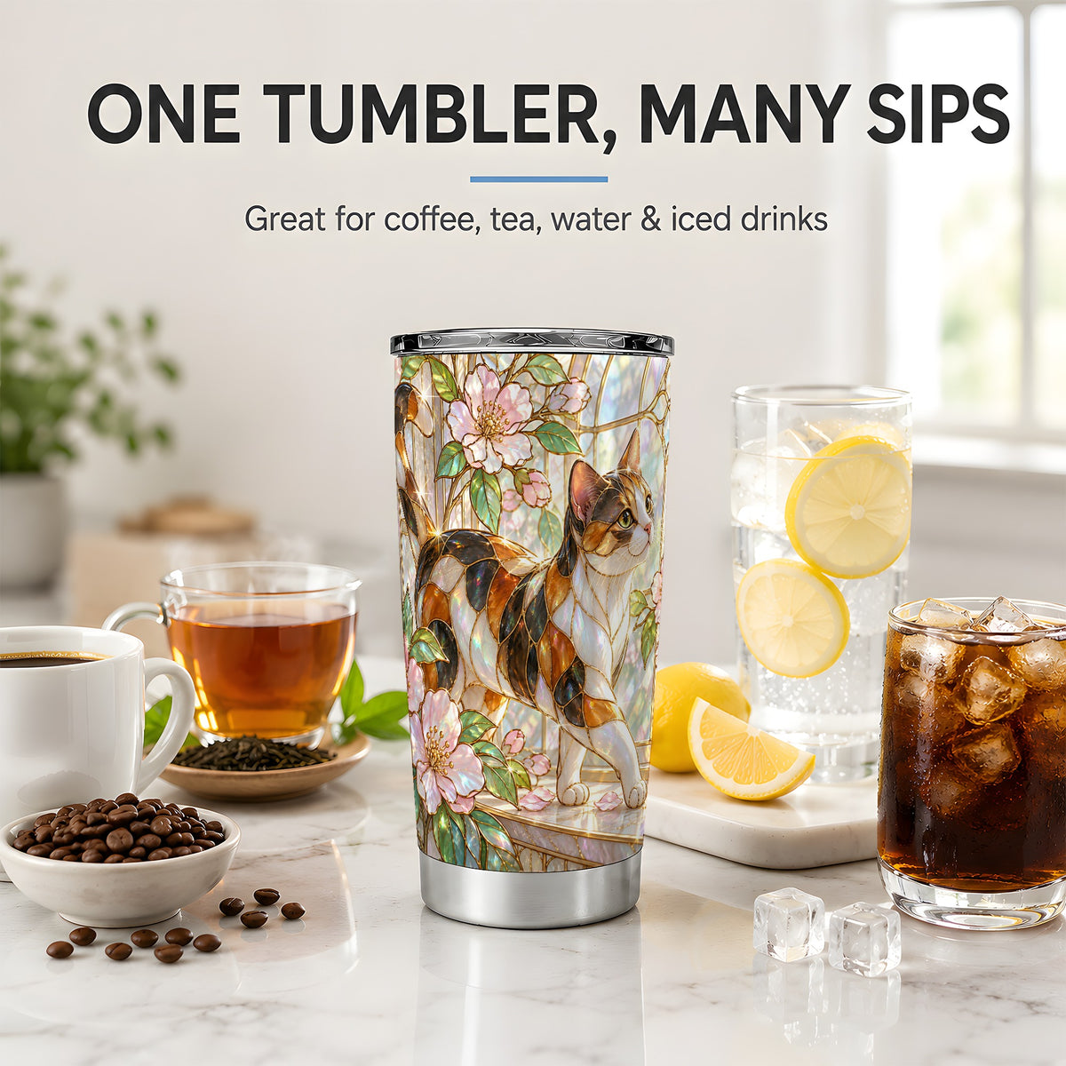 Stained Glass Style Cat 20oz Tumbler for Cat Lovers