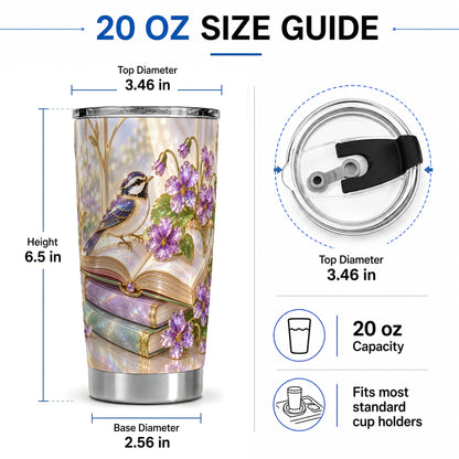 #pl[20oz|Steel] Blue Bird Purple Flowers 20oz Tumbler for Book Lovers