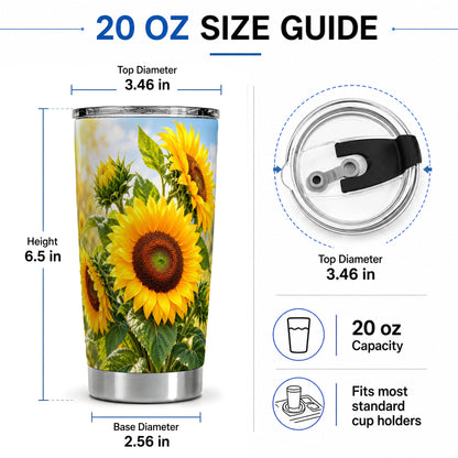 #pl[20oz|Steel] Sunflower Tumbler, 20oz Stainless Steel Drinkware with Floral Artwork