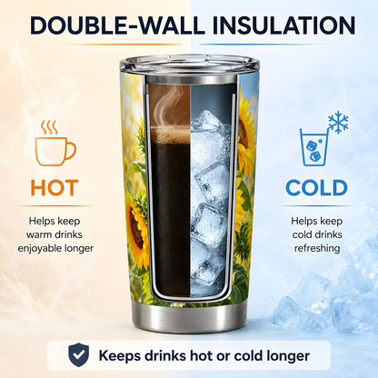 Sunflower Tumbler, 20oz Stainless Steel Drinkware with Floral Artwork