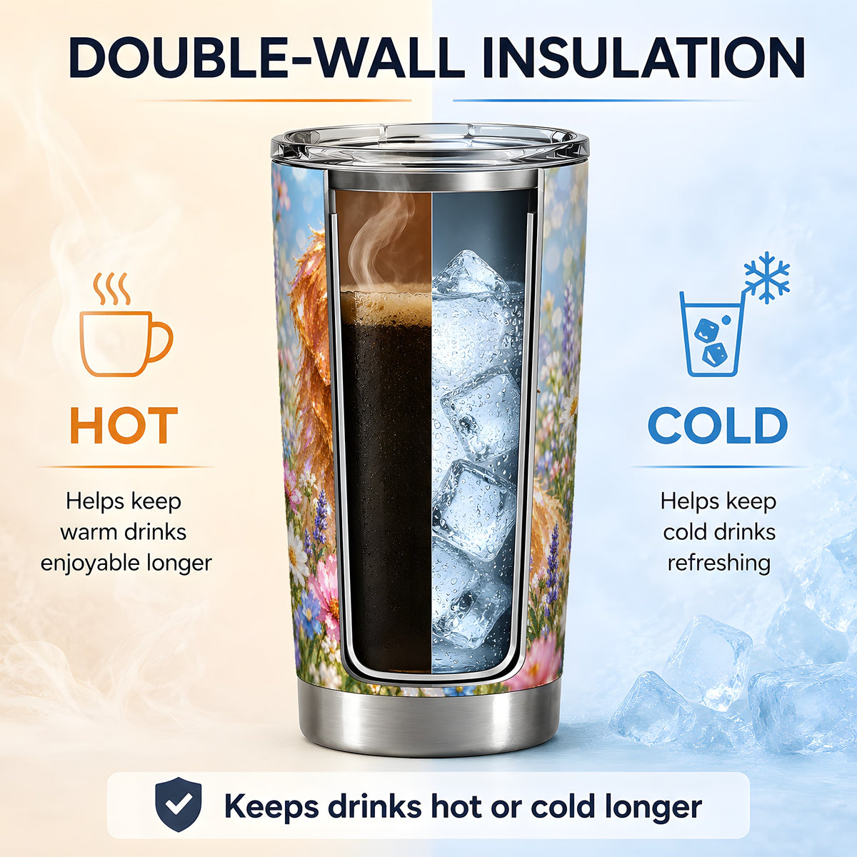 Golden Retriever Tumbler, 20oz Stainless Steel Drinkware with Floral Art