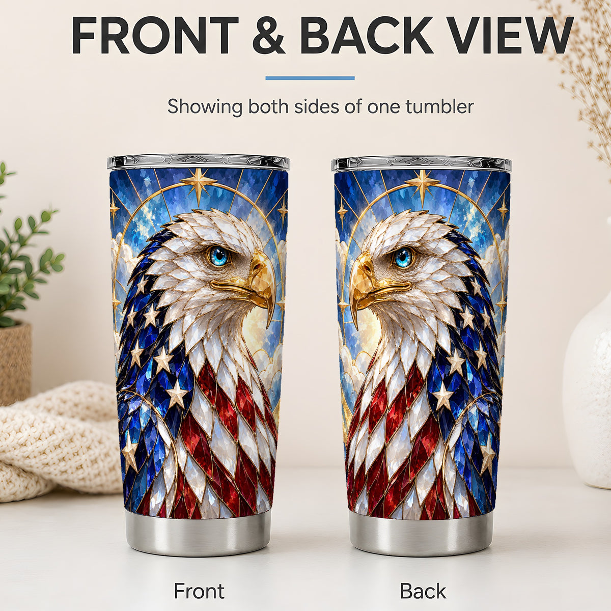 #pl[20oz|Steel] Patriotic Bald Eagle Tumbler, 20oz Stainless Steel Drinkware with Flag Art