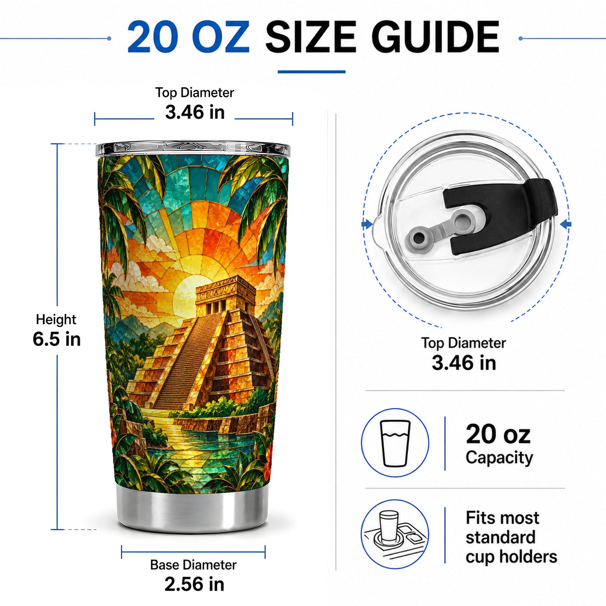 #pl[20oz|Steel] Tropical Pyramid Tumbler, 20oz Stainless Steel Drinkware with Sunset Art