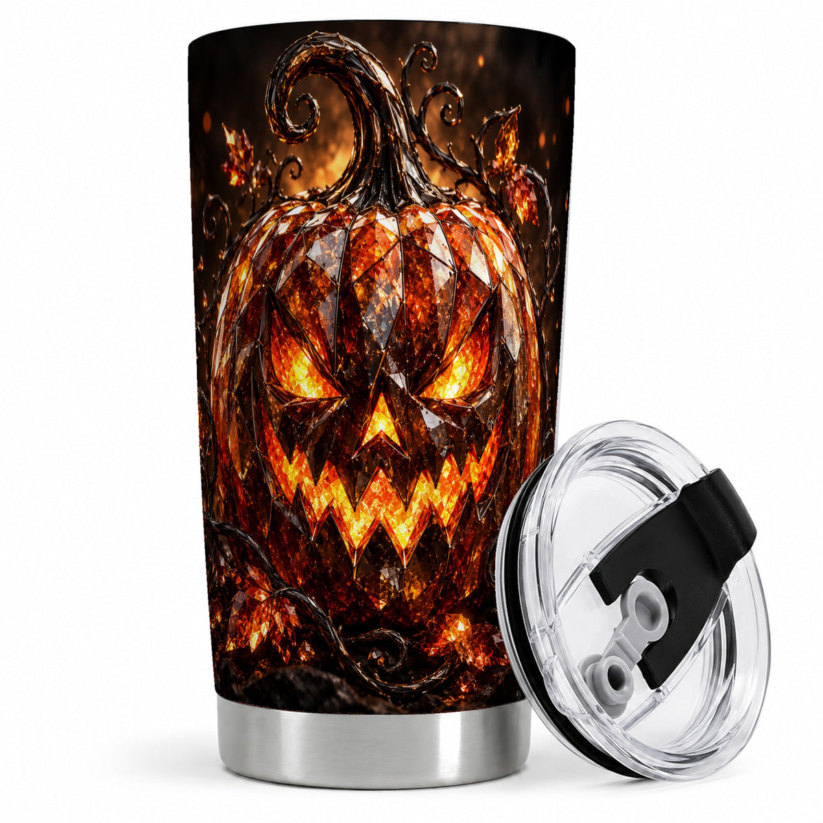 Halloween Jack O Lantern Tumbler, 20oz Stainless Steel with Pumpkin Art
