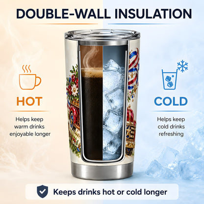 Patriotic Pickup Tumbler, 20oz Tumbler with Flag and Floral Artwork