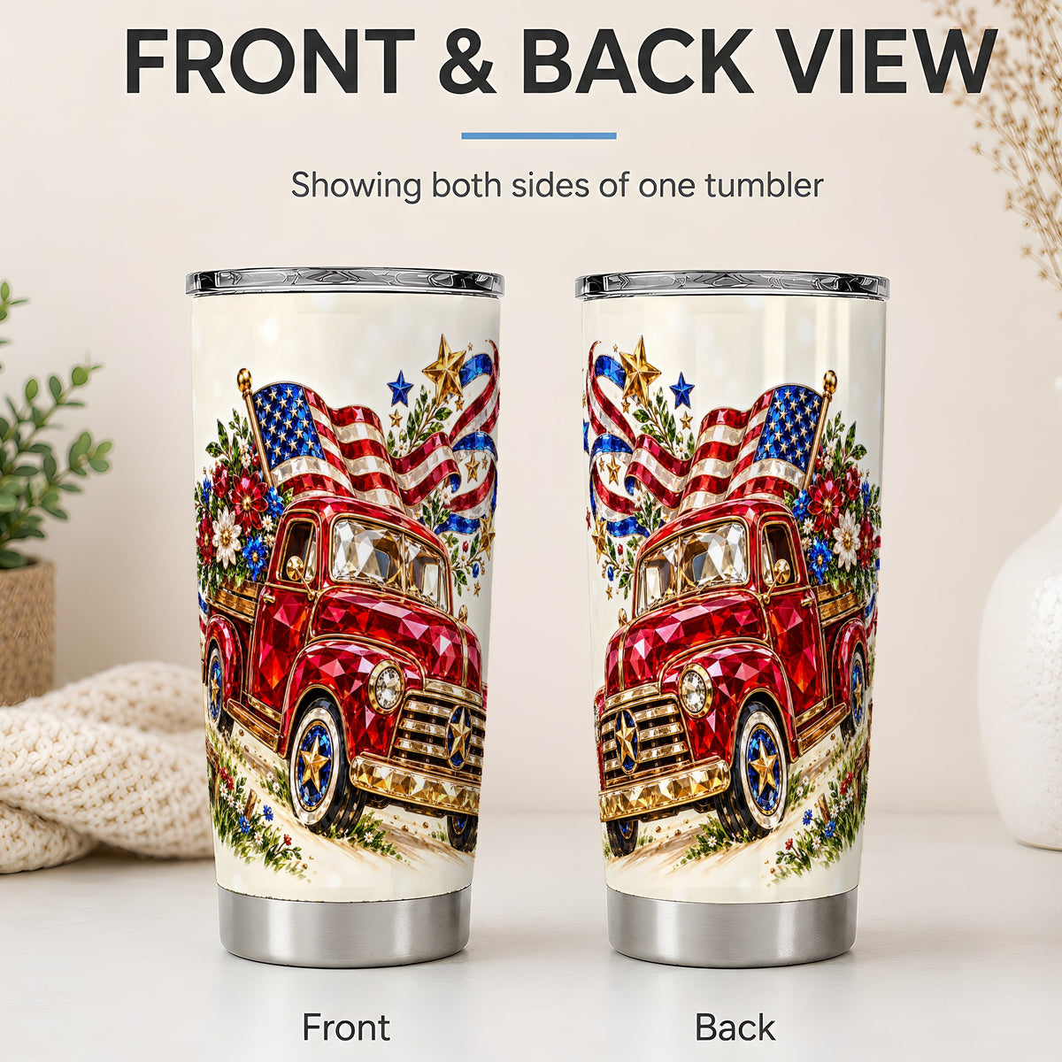 #pl[20oz|Steel] Patriotic Pickup Tumbler, 20oz Tumbler with Flag and Floral Artwork