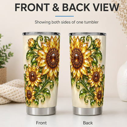 #pl[20oz|Steel] Crystal Sunflower Tumbler, 20oz Tumbler with Golden Floral Artwork