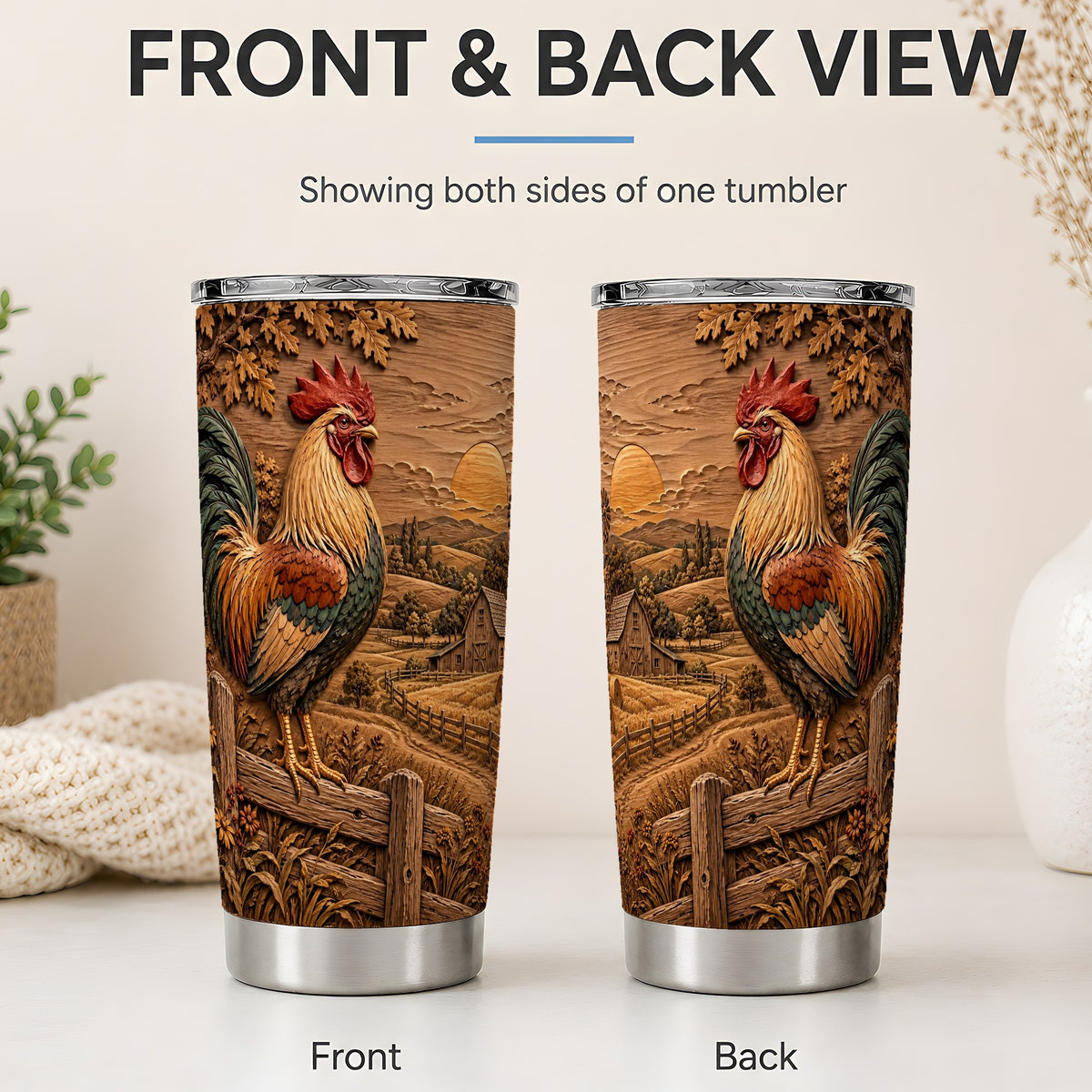 #pl[20oz|Steel] Farm Rooster Tumbler, 20oz Tumbler with Rustic Country Artwork