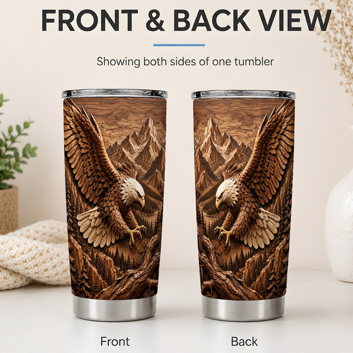 #pl[20oz|Steel] Bald Eagle Tumbler, 20oz Tumbler with Mountain Forest Artwork