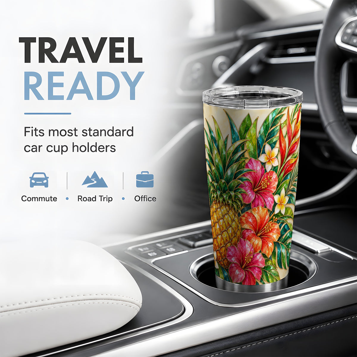 Tropical Pineapple Tumbler, 20oz Tumbler with Hibiscus Floral Artwork