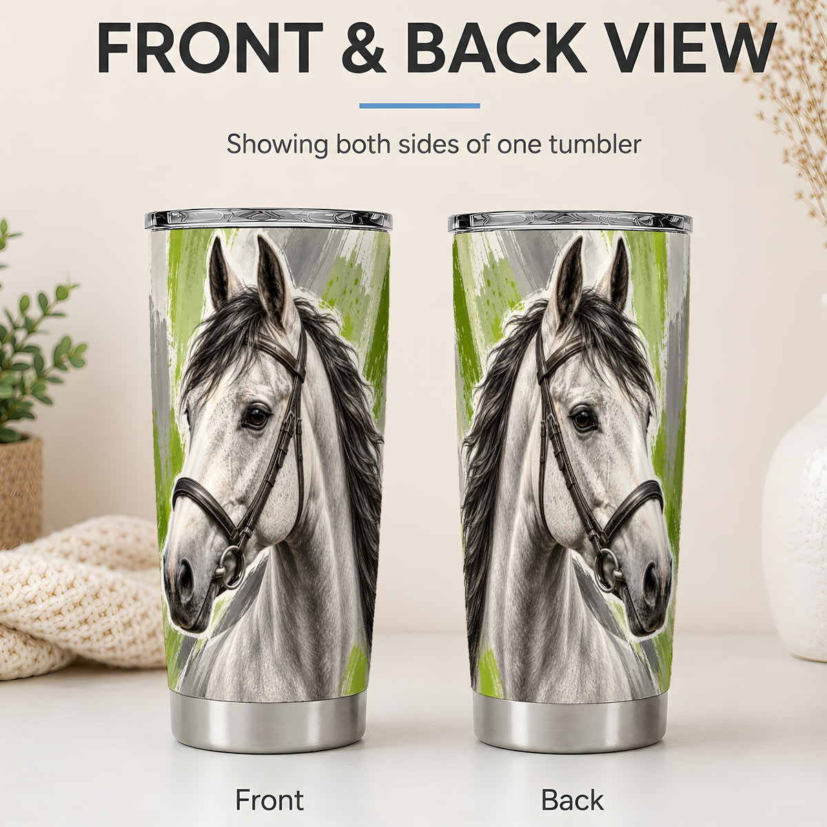 #pl[20oz|Steel] Horse Portrait Tumbler, 20oz Tumbler with Brushstroke Artwork