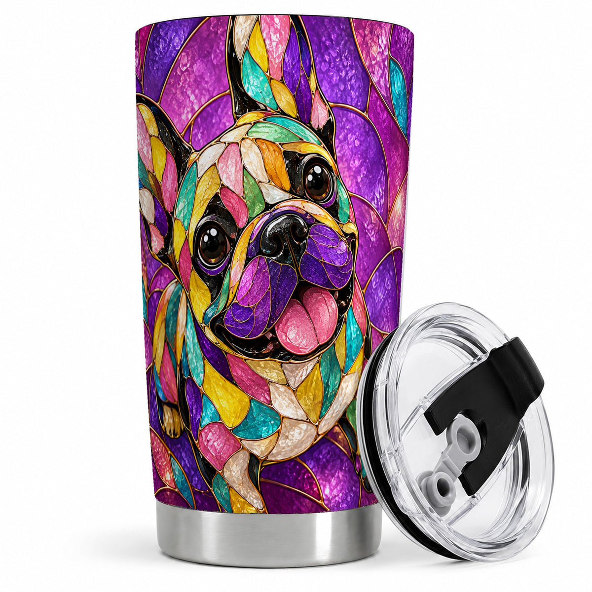 French Bulldog 20oz Tumbler, Colorful Stained Glass Style Art