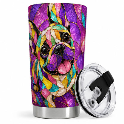 French Bulldog 20oz Tumbler, Colorful Stained Glass Style Art