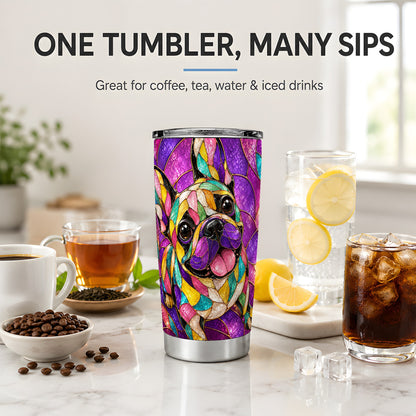 French Bulldog 20oz Tumbler, Colorful Stained Glass Style Art