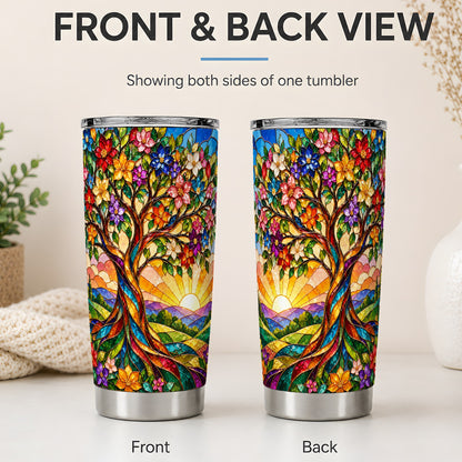 #pl[20oz|Steel] Colorful Floral Tree 20oz Tumbler, Stained Glass Style Artwork