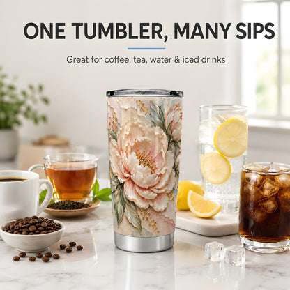 Blush Peony 20oz Tumbler, Soft Floral Gold-Tone Artwork
