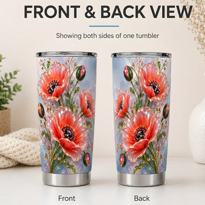 #pl[20oz|Steel] Coral Poppy 20oz Tumbler, Sparkling Floral Botanical Artwork