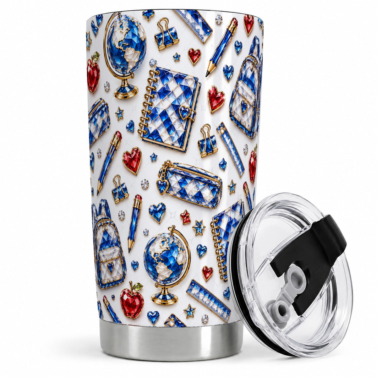 School Supplies Pattern 20oz Tumbler, Colorful Classroom Artwork