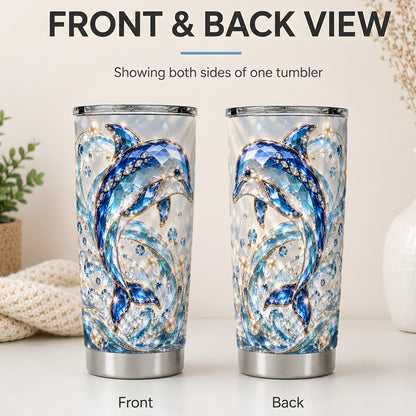 #pl[20oz|Steel] Blue Dolphin 20oz Tumbler, Faceted Ocean Wave and Pearl Artwork
