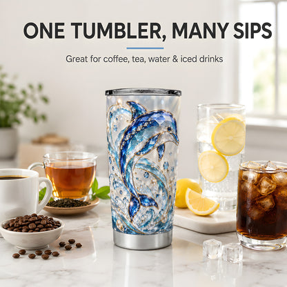 Blue Dolphin 20oz Tumbler, Faceted Ocean Wave and Pearl Artwork