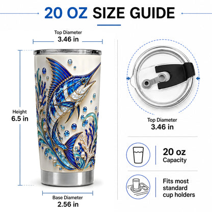 #pl[20oz|Steel] Blue Billfish 20oz Tumbler, Faceted Ocean Coral and Pearl Artwork