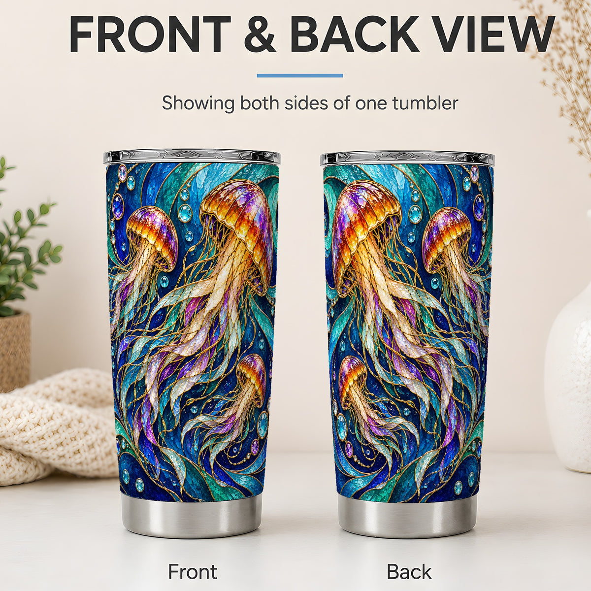 #pl[20oz|Steel] Colorful Jellyfish 20oz Tumbler, Swirling Ocean Wave Artwork