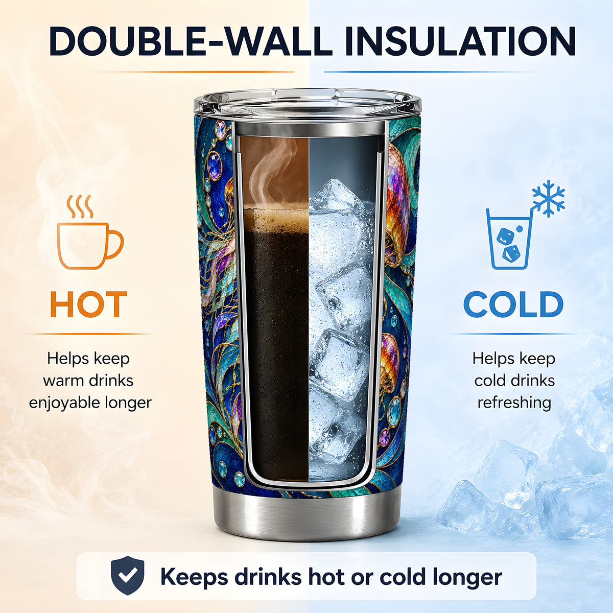 Colorful Jellyfish 20oz Tumbler, Swirling Ocean Wave Artwork