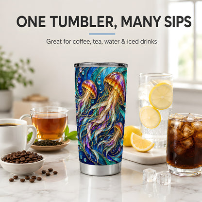 Colorful Jellyfish 20oz Tumbler, Swirling Ocean Wave Artwork