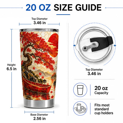 #pl[20oz|Steel] Japanese Autumn Maple Tumbler, 20oz Scenic Art Drinkware with Crane