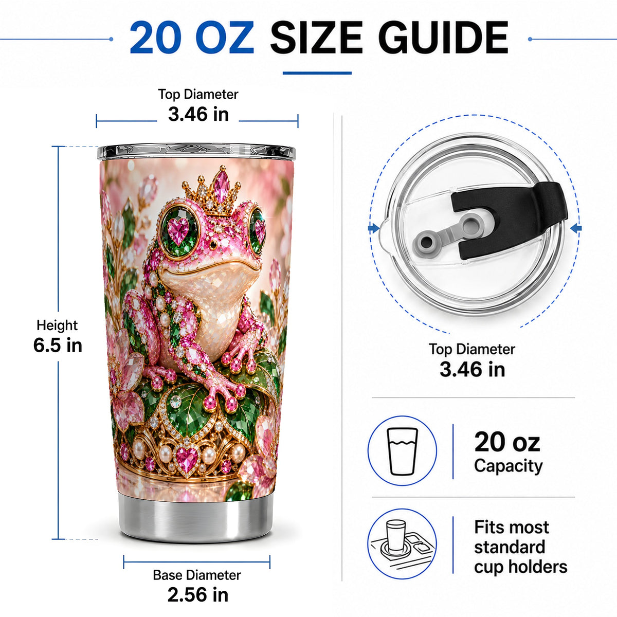 #pl[20oz|Steel] Jeweled Frog Tumbler, 20oz Gemstone-Style Floral Art Drinkware with Pearls