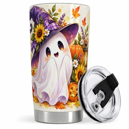 Cute Halloween Ghost Tumbler, 20oz Witch Hat Autumn Art Drinkware
