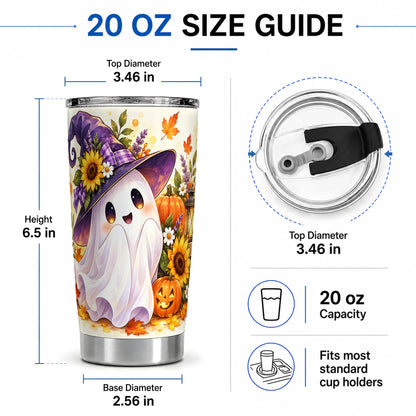 #pl[20oz|Steel] Cute Halloween Ghost Tumbler, 20oz Witch Hat Autumn Art Drinkware