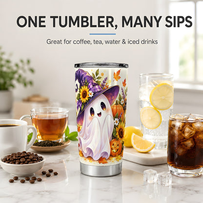 Cute Halloween Ghost Tumbler, 20oz Witch Hat Autumn Art Drinkware