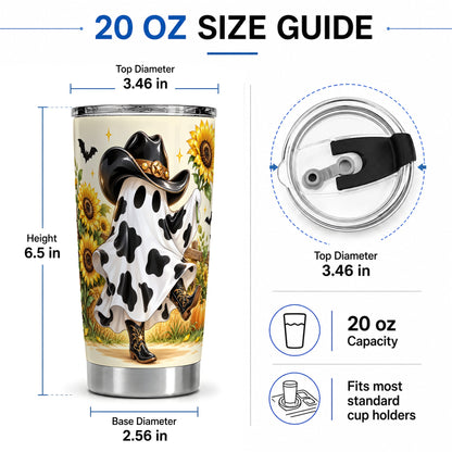 #pl[20oz|Steel] Cowboy Ghost Tumbler, 20oz Western Art Drinkware with Hat and Bats