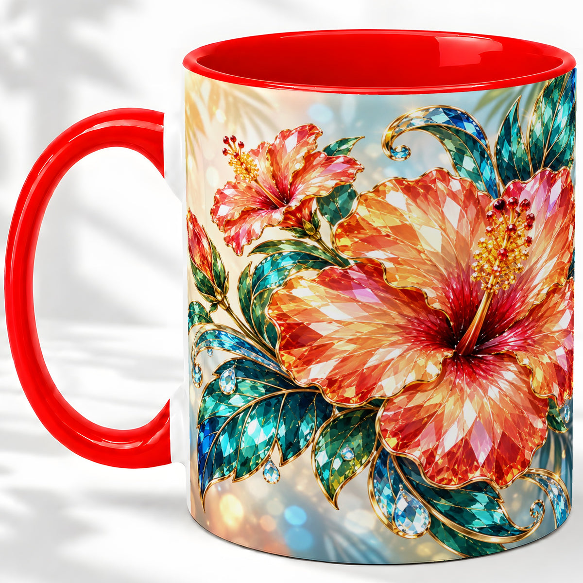 Jeweled Hibiscus Tropical Floral Ceramic Mug for Flower Lovers