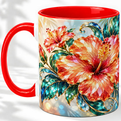 Jeweled Hibiscus Tropical Floral Ceramic Mug for Flower Lovers