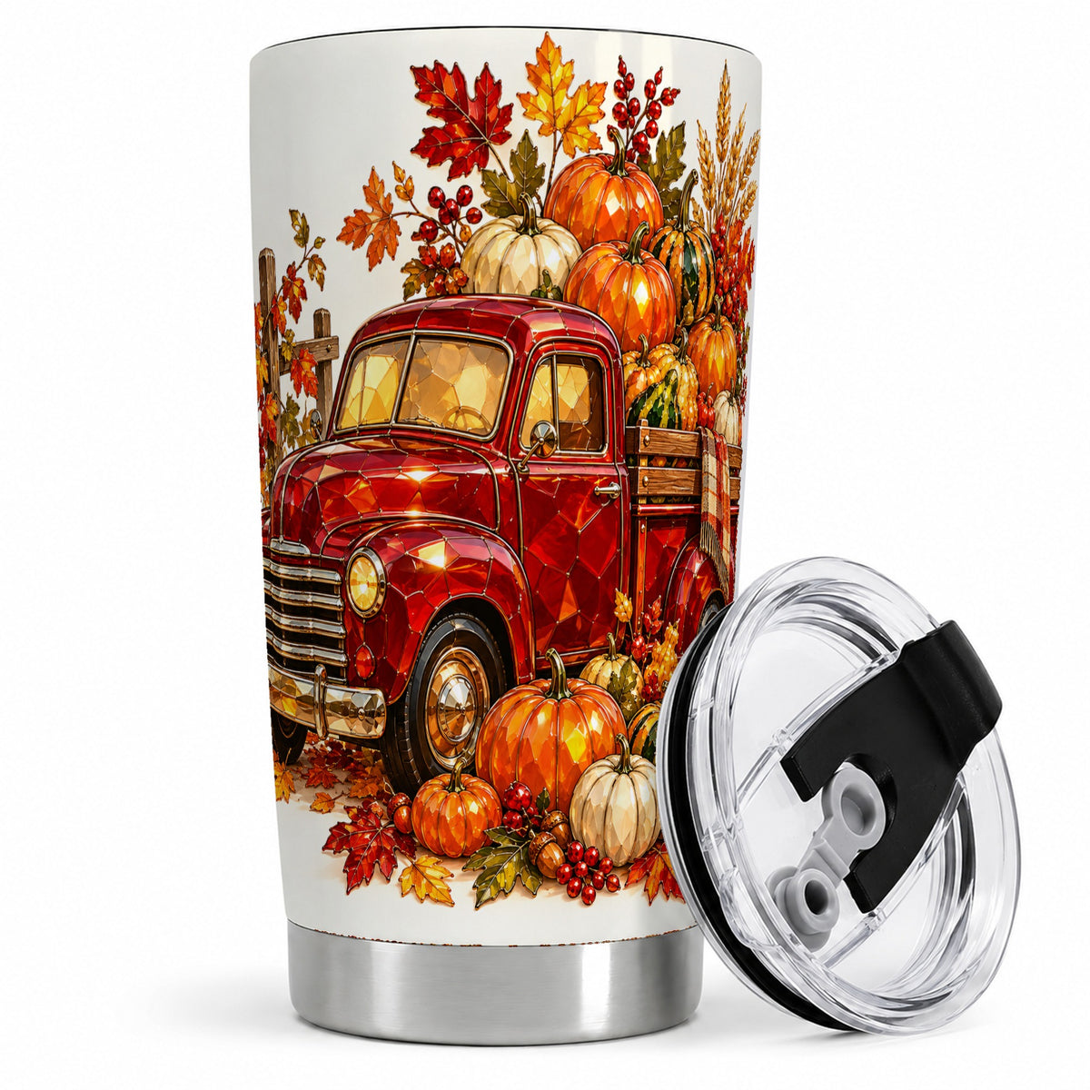 Vintage Fall Pumpkin Truck 20oz Tumbler, Autumn Harvest Artwork