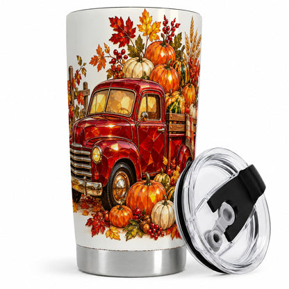 Vintage Fall Pumpkin Truck 20oz Tumbler, Autumn Harvest Artwork
