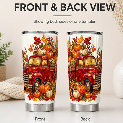 #pl[20oz|Steel] Vintage Fall Pumpkin Truck 20oz Tumbler, Autumn Harvest Artwork