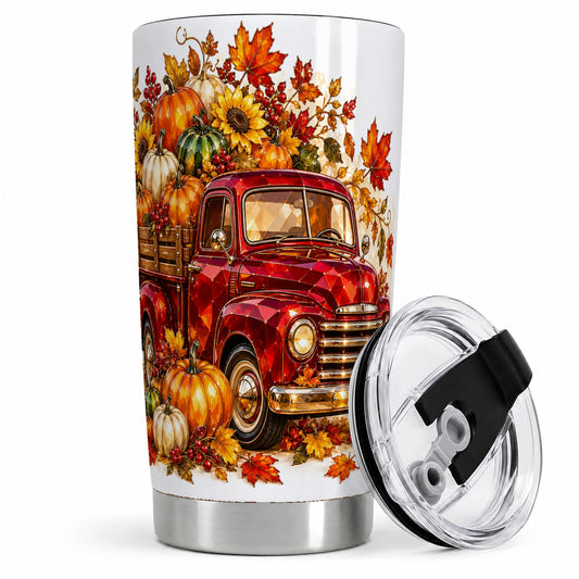 Autumn Harvest Red Truck 20oz Tumbler, Pumpkin Fall Artwork