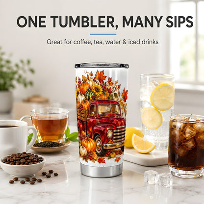 Autumn Harvest Red Truck 20oz Tumbler, Pumpkin Fall Artwork
