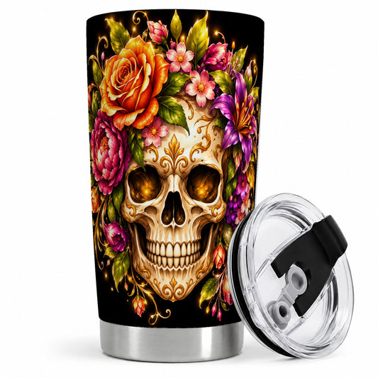 Floral Skull 20oz Tumbler, Colorful Botanical Gothic Artwork