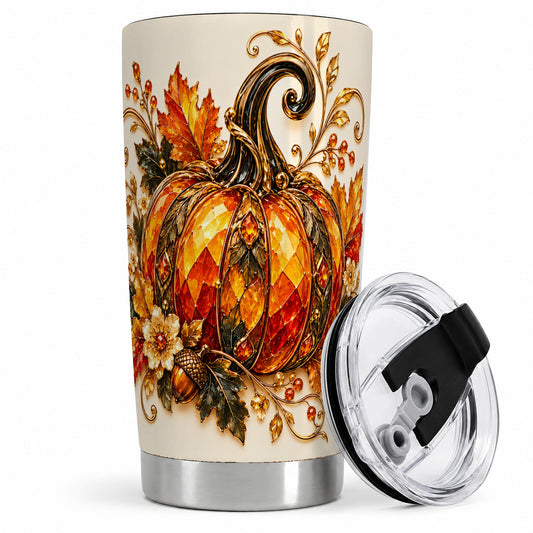 Ornate Autumn Pumpkin 20oz Tumbler, Jeweled Fall Botanical Art