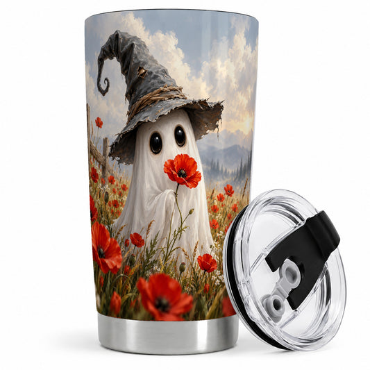 Witch Hat Ghost 20oz Tumbler, Poppy Meadow Halloween Artwork