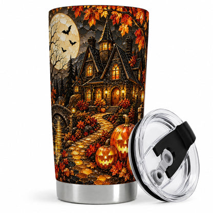 Moonlit Gothic House 20oz Tumbler, Halloween Autumn Artwork