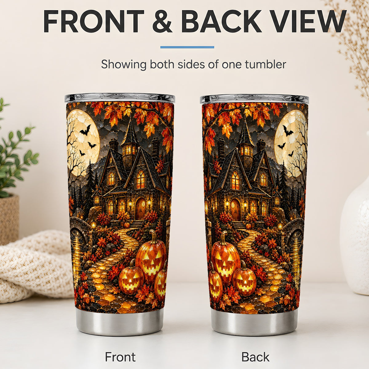 #pl[20oz|Steel] Moonlit Gothic House 20oz Tumbler, Halloween Autumn Artwork